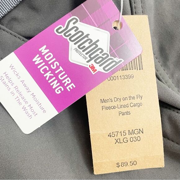 NWT Duluth Trading Co Dry on the Fly Fleece Lined Cargo Pants Olive Size XL x 30 - Picture 7 of 9
